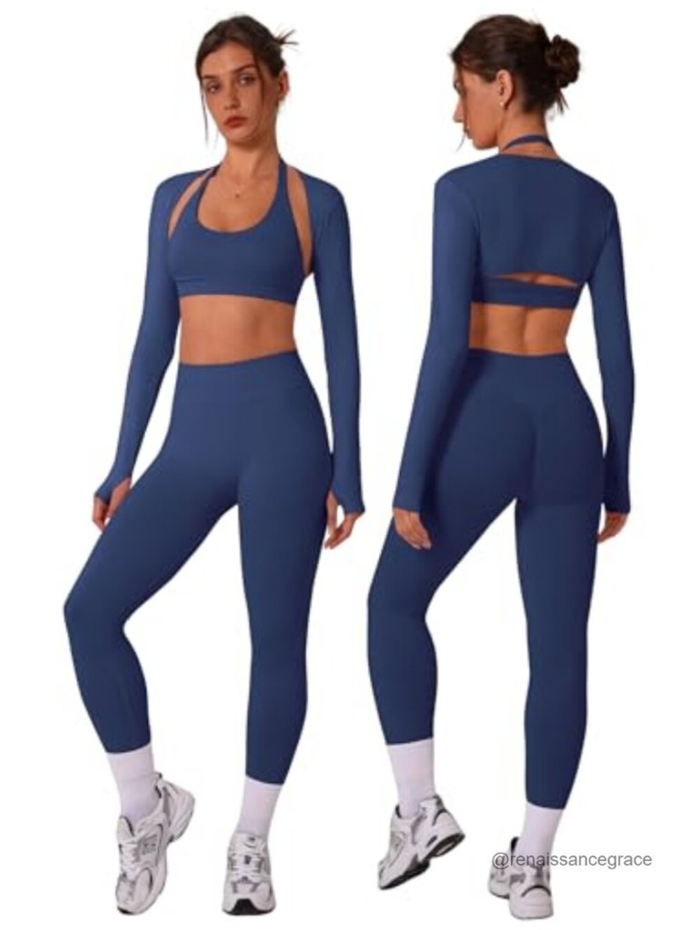 3 Piece Seamless Workout Set Halter Sports Bra Leggings Shrug Gym Yoga